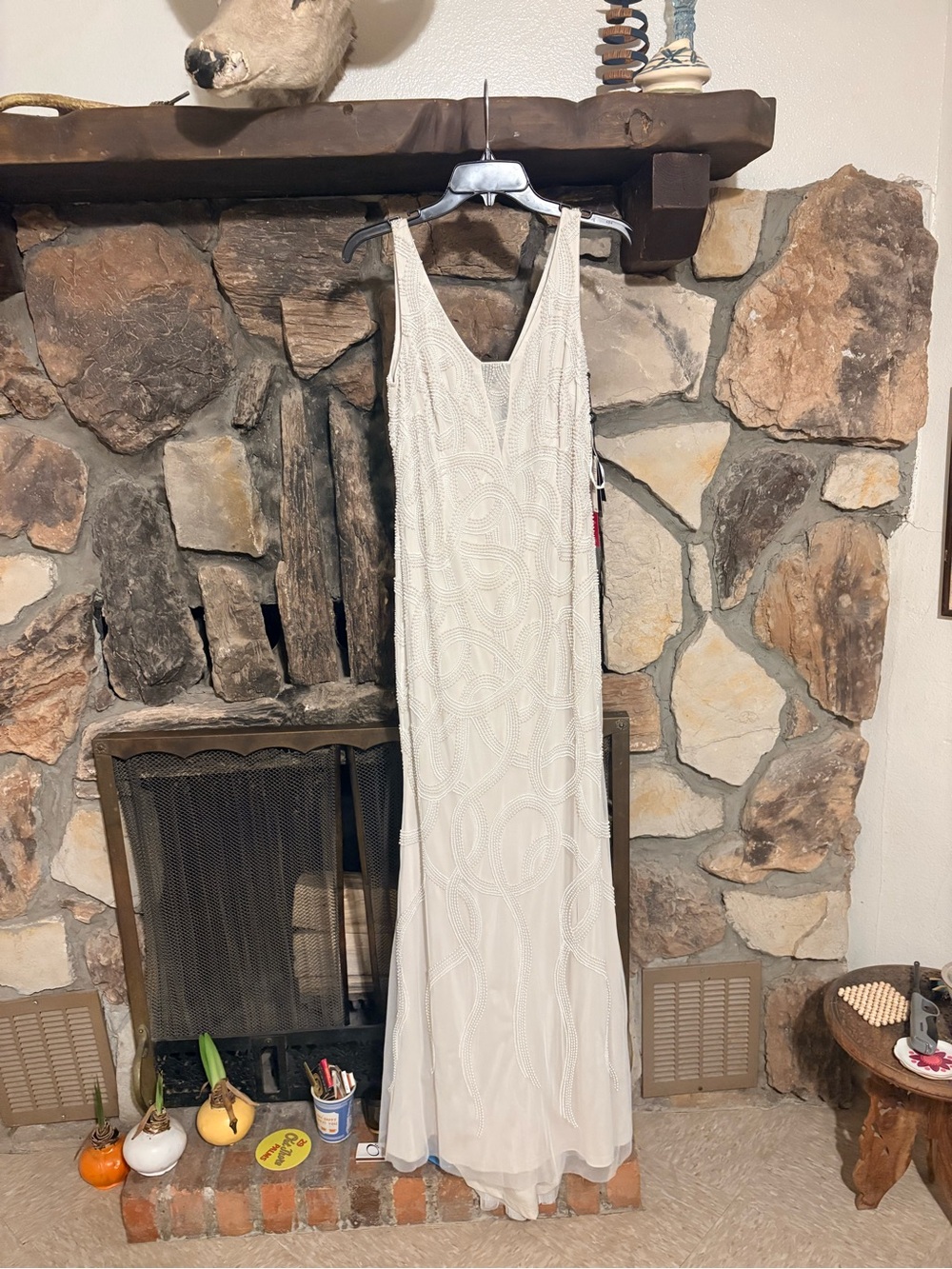 Adrianna Papell Ivory Beaded Maxi Dress